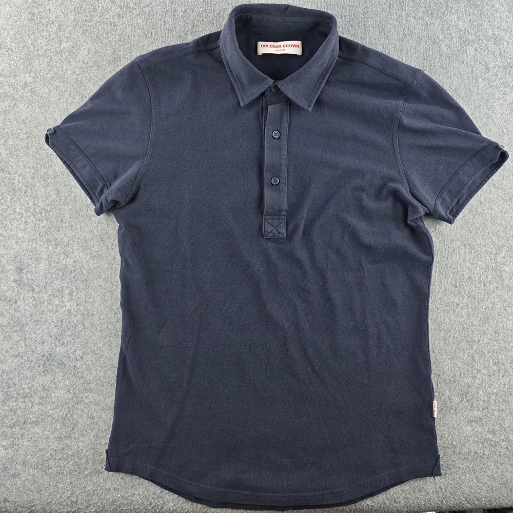 Orlebar Brown Sebastian Polo Mens Medium Navy Blue Short Sleeve Cotton